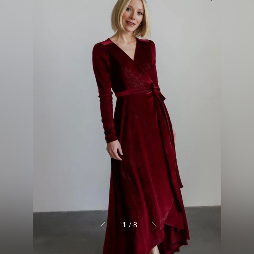 Baltic Born Serena Shimmer Velvet Wrap Dress in Merlot